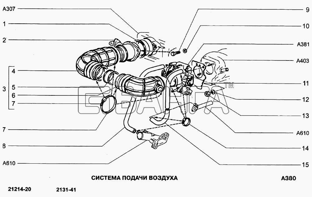 ВАЗ ВАЗ-21213-214i Схема Система подачи воздуха-132 banga.ua